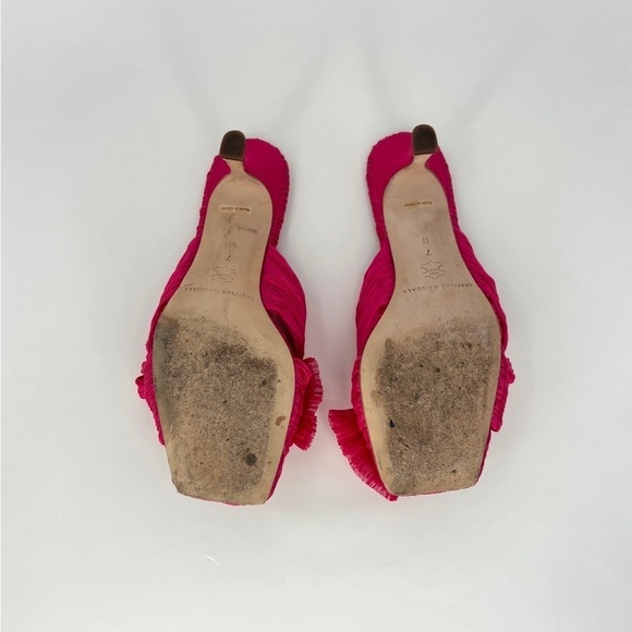 Loeffler Randall Eugenia Pleated Bow High Heel Mule Sandals in Fuchsia Pink, 7 - Picture 9 of 11